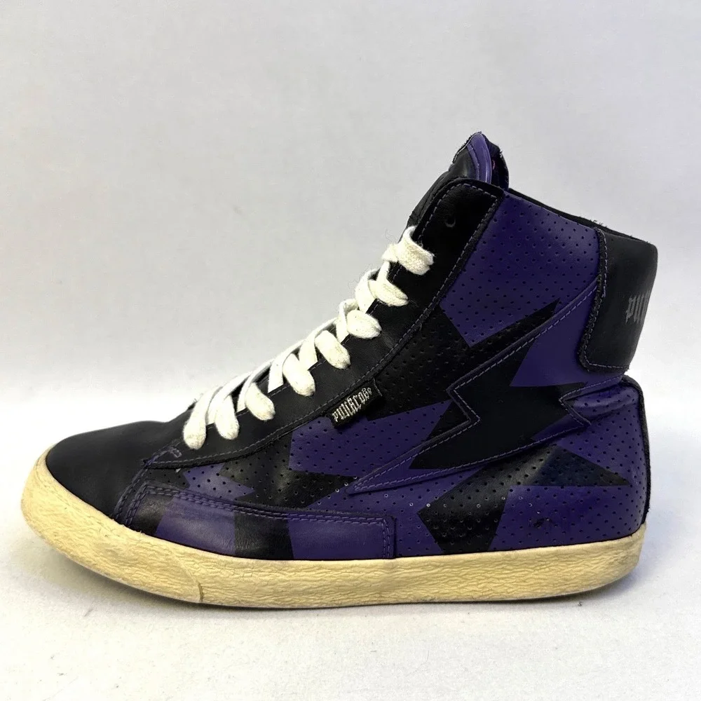 Punkrose SN 73183 Black Purple Lightning Bolt Leather High Top Sneakers Mens 9